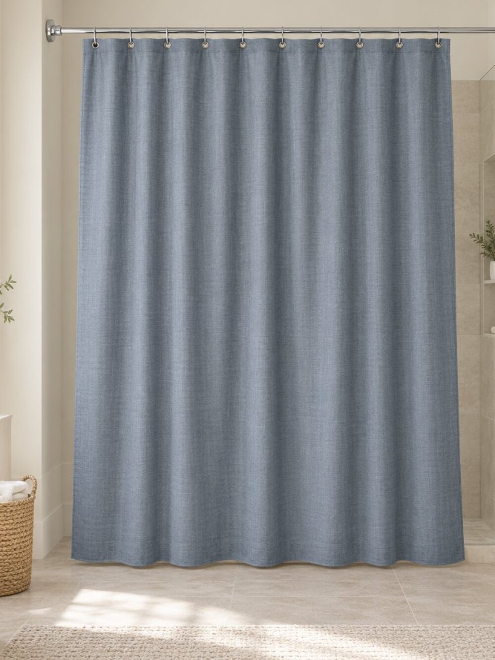 BTTN Extra Long Shower Curtain 72x96 Blue Gray Linen Textured NWOT